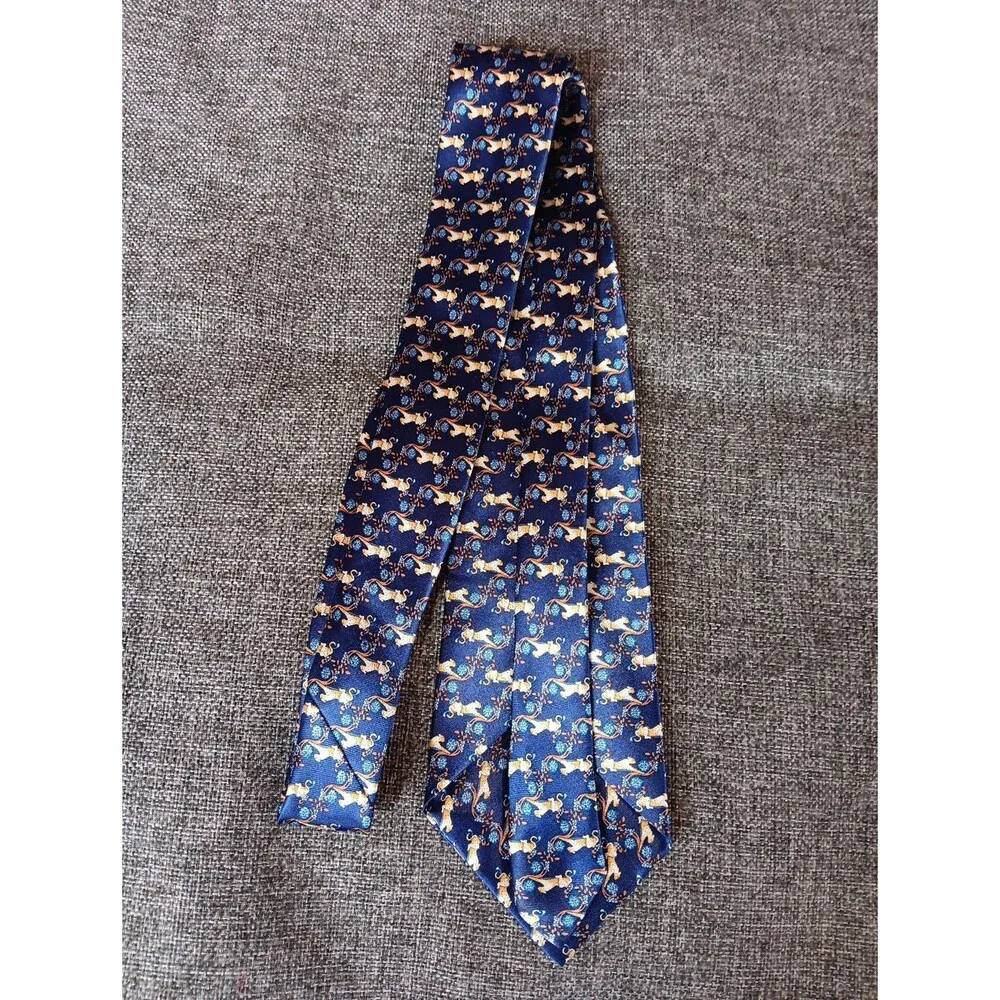 Tie 70s 80s 90s Y2K Mens Blue Yellow Cheeta 3.75 Wide 62 Long